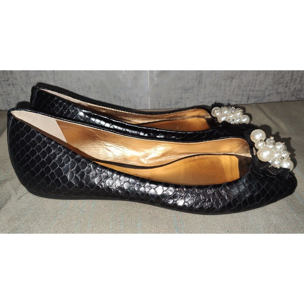 Kate Spade Pearl Cluster Black Peep-Toe Flats Sz 7M - Picture 2 of 7